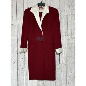 Oscar De La Renta  Vintage style Red Coat Dress With White Collar & Cuffs Sz 6